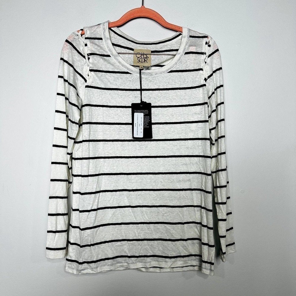 Chaser NWT Linen Jersey Long Sleeve Crew Neck Lace Up Armhole Tshirt Size Medium